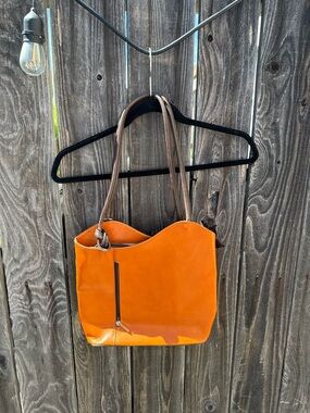 Florence Made in Italy Orange and Brown Convertible 100% Leather Purse/Backpack